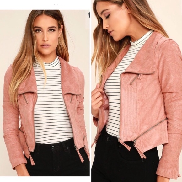 Jackets & Blazers - Solemio Pink Suede Moto Jacket